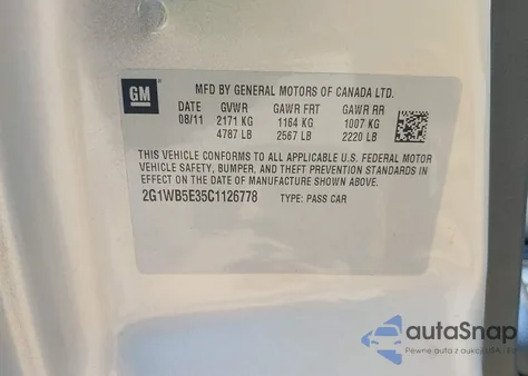 2012 Chevrolet Impala Lt from USA, damaged, VIN 2G1WB5E35C1126778